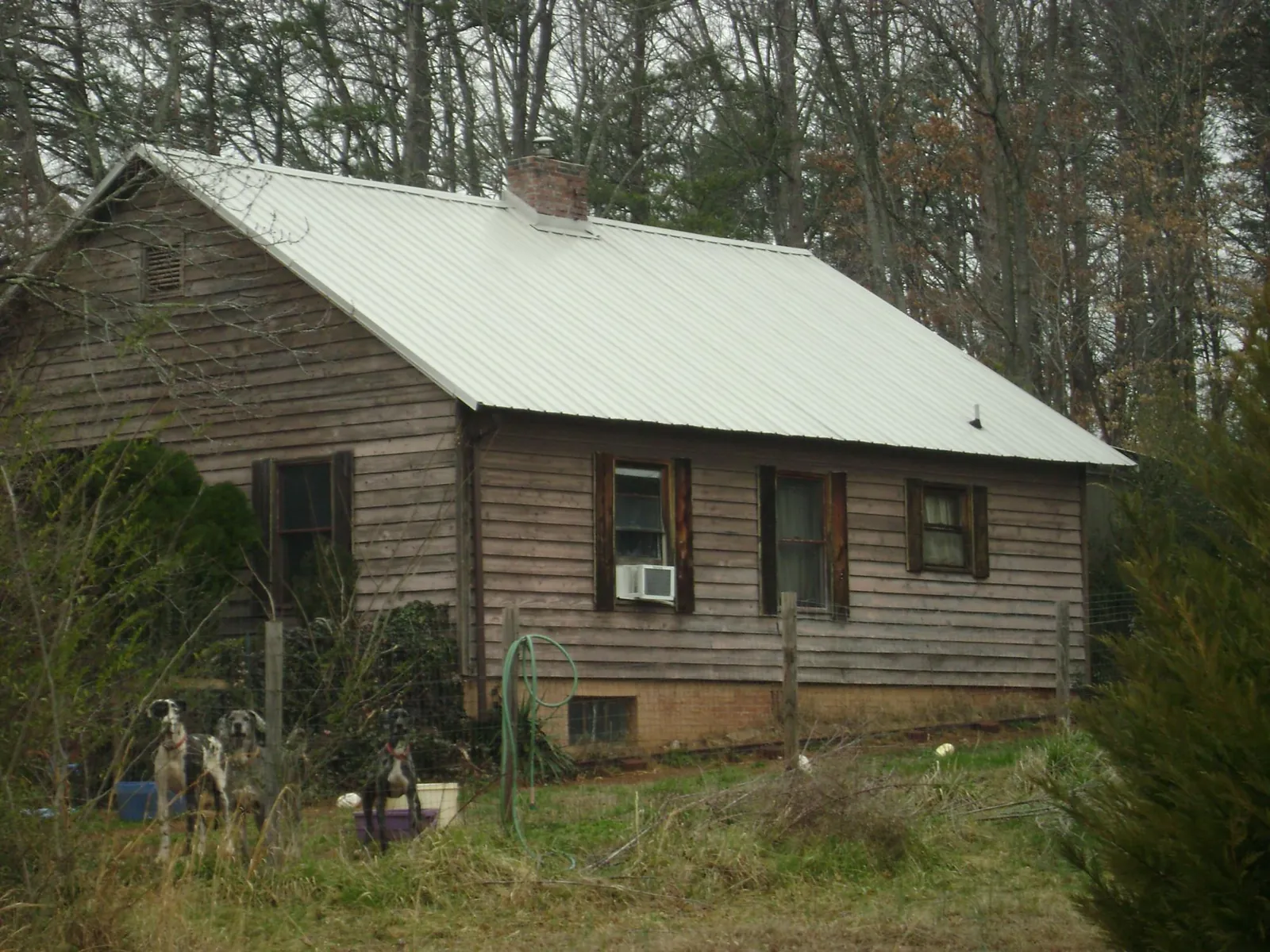White metal roof on an old wood sided farmhouse, from a Metal Roof Installation job in Scotts